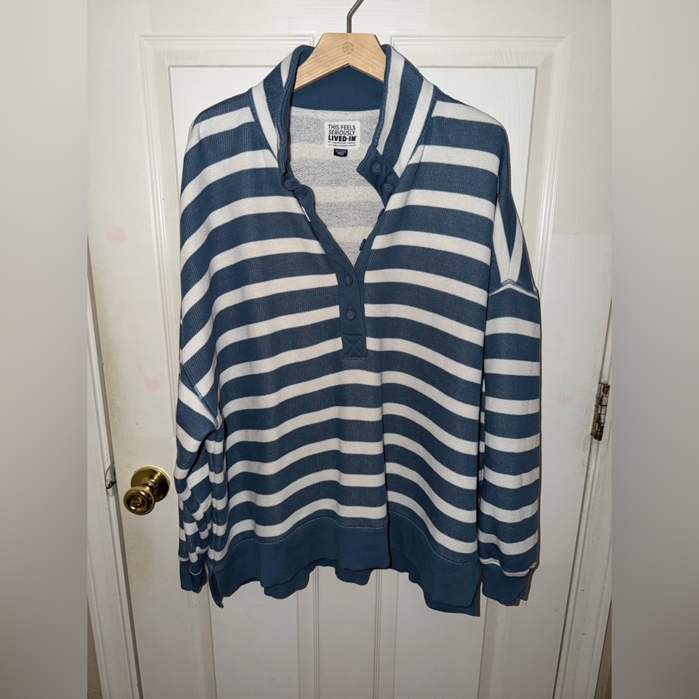 Aerie Blue and White Striped Sweatshirt